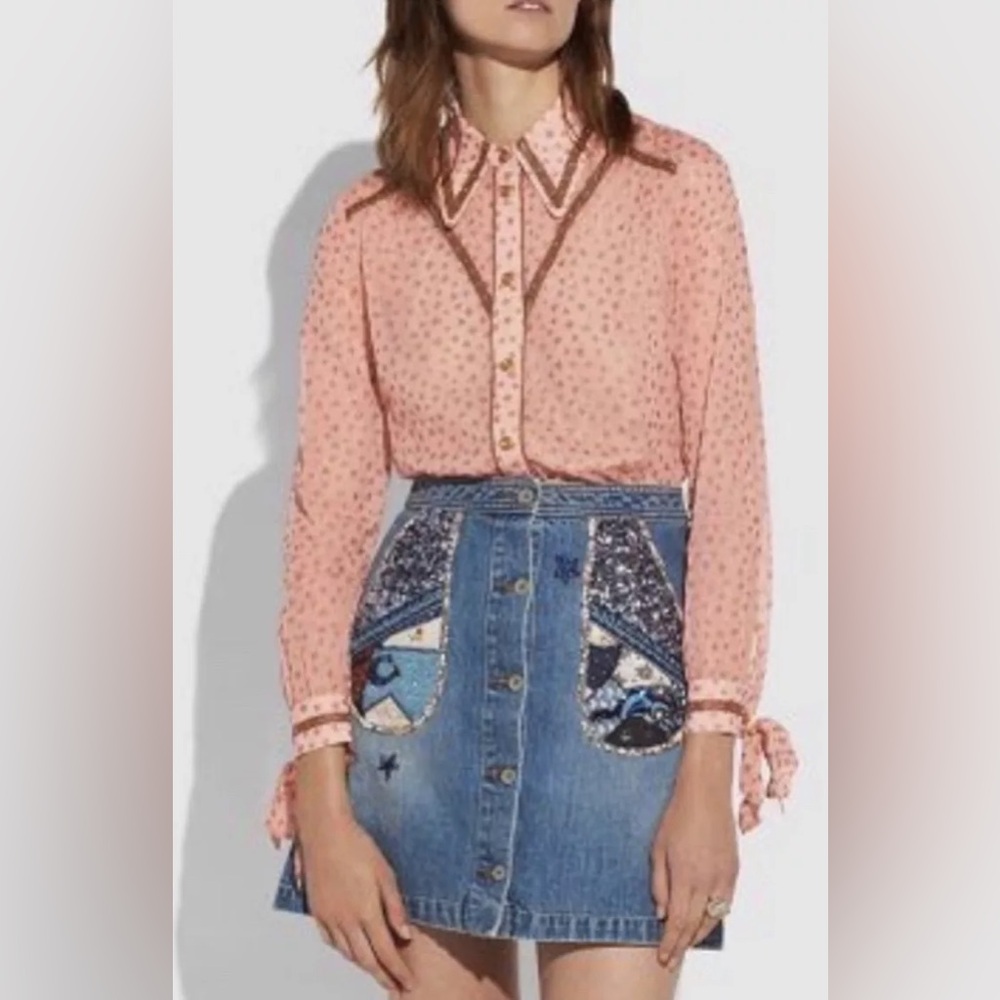 NWT $550 Coach Star Print Western Blouse in Pink